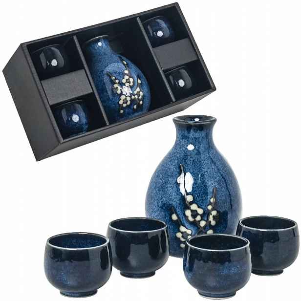 Modrá sada pro podávání japonského saké Hana Blue 5 prvků