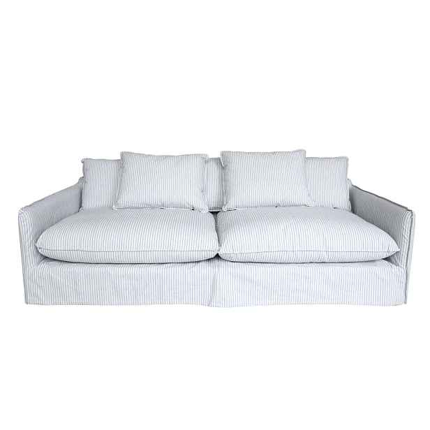 Přírodní lněná pruhovaná pohovka s 5ti polštáři Malo - 220*95*75 cm Chic Antique
