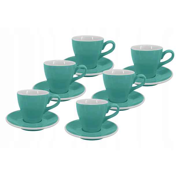 Set 6 ks Lungo šálek s podšálkem Milano, 150 ml, tyrkysový