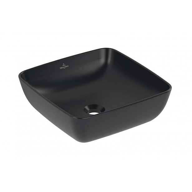 Villeroy & Boch Artis - Umyvadlo na desku 41x41 cm, bez přepadu, bez otvoru pro baterii, CeramicPlus, Pure Black 417841R7