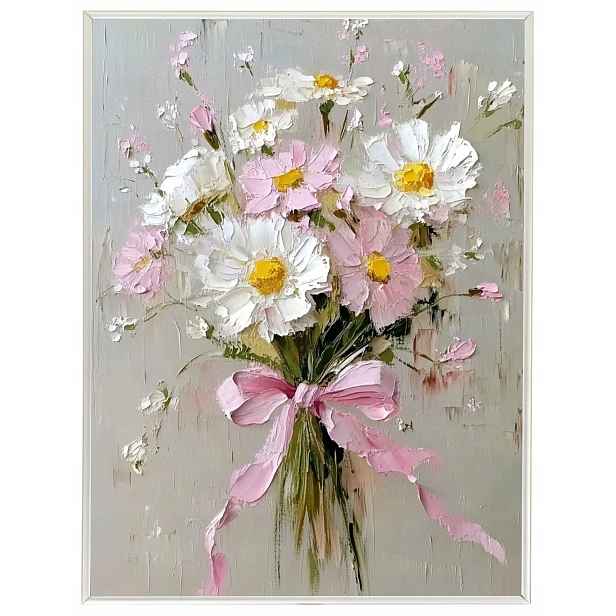 Plakát Rámeček Hliníkový Olej Impasto Polní Květiny Sedmikrásky Kytice 60x80