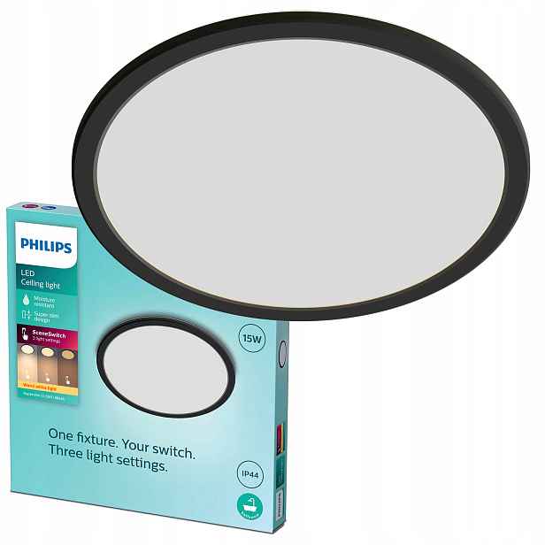 Stropní Svítidlo Stropní Svítidlo 15W 1300lm 2700K IP44 černá Philips