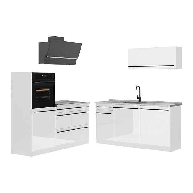 Vicco KUCHYŇSKÝ KOUT R-Line, Bílá vysoký lesk/Bílá, 160 cm pracovná doska Mramor