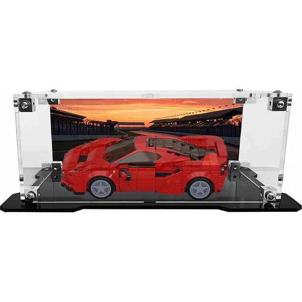 Vitrína s černou základnou a pozadím pro sadu Lego 76895 Ferrari F8 Tributo