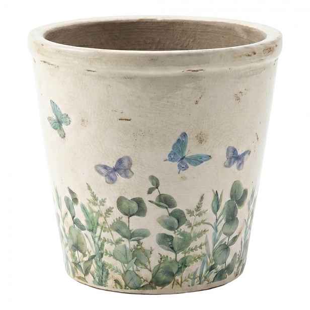 Dekorativní obal na květináč Butterflies Home XL - Ø 21*20 cm Clayre & Eef