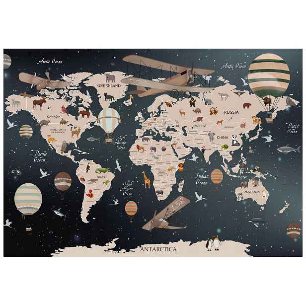 Fototapeta Mapa světa zvířata letadla vesmír cestování 208x146 lepidlo