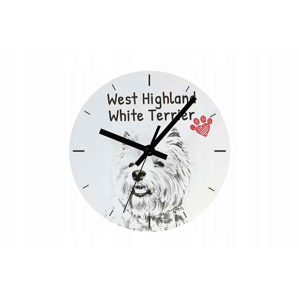 West Highland White Terrier hodiny se psem, závěsné a stojící, personalizace