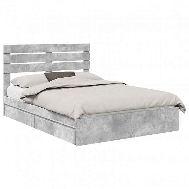 vidaXL Postel s úložným prostorem s čelo Betonově šedá 150 x 200 cm