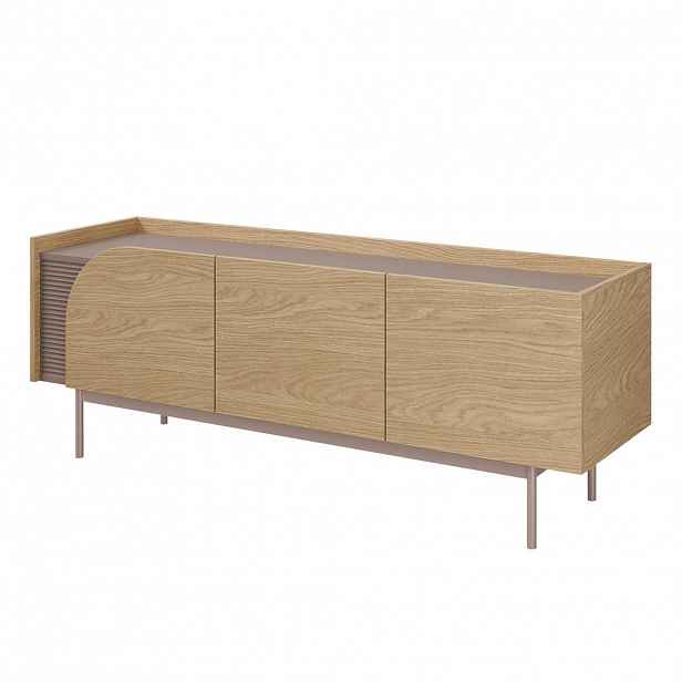 Beautysofa NÍZKÁ KOMODA Camel se 3 dvířky a rýhovaným detailem, 147 cm, jarní dub + Toffee