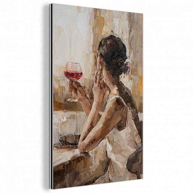 MuchoWow KOVOVÝ OBRAZ Olejomalba - Žena - Víno 40x60 cm