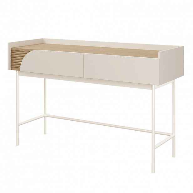 Beautysofa KONZOLOVÝ STOLEK Camel se 2 zásuvkami a rýhovaným detailem, 120 cm, jarní dub + Macadamia