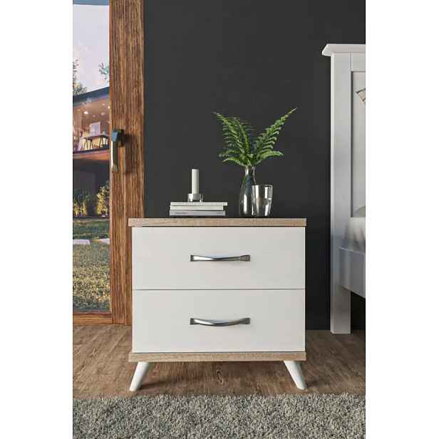 Casarredo PERHO noční stolek na nožičkách, dub Sonoma/bílá