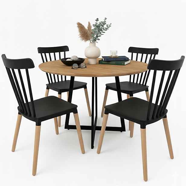 Stůl Kulatý Kuchyňský jídelní stůl 80 cm 4x Klasické křeslo do obývacího pokoje Loft