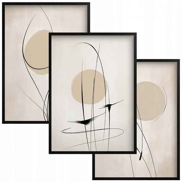 Velké obrazy Plakáty s rámečky Béžová Triptych na zeď do obývacího pokoje Loft 30x40