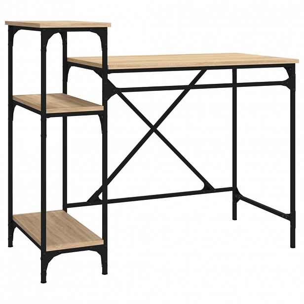 vidaXL Psací stůl s policemi dub sonoma 105x50x90 cm kompozit a železo