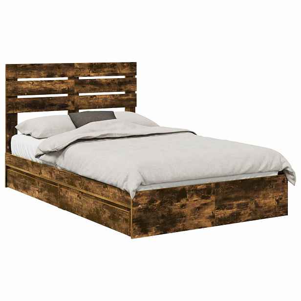 vidaXL Postel s úložným prostorem se zásuvkou Kouřový dub 135 x 190 cm