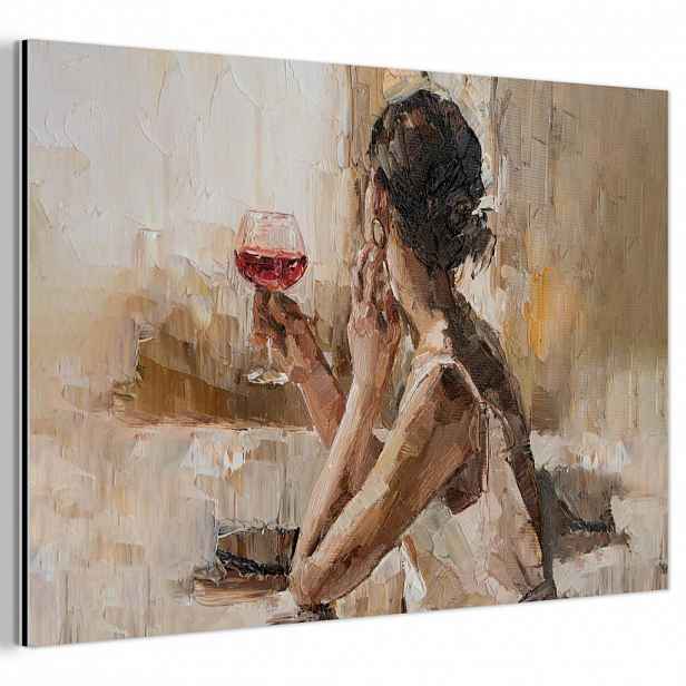 MuchoWow KOVOVÝ OBRAZ Olejomalba - Žena - Víno 60x40 cm