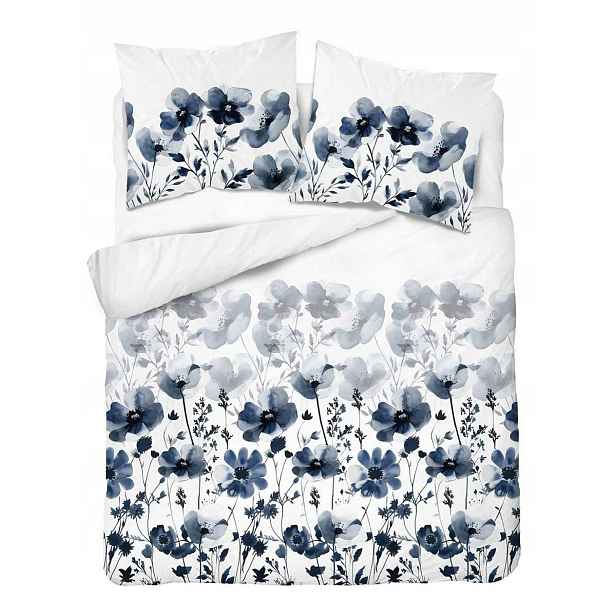 Povlečení Home Satin 180x200 bílé s akvarelovými modrými květy