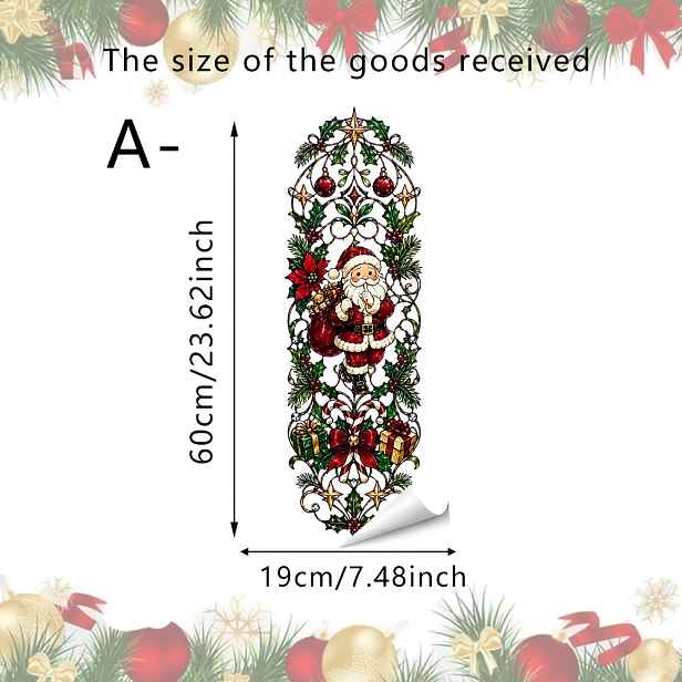 TEMU 1 ks Vánoční velká malovaná skleněná samolepka na okno Santa Claus a Sněhulák, oboustranná retro vinná lišta Santa Claus, design se vzorem