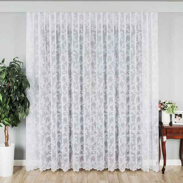 Mg Záclona žakárová Květiny 90375 Bílá polský 300x300 cm Obšité Boky Šité