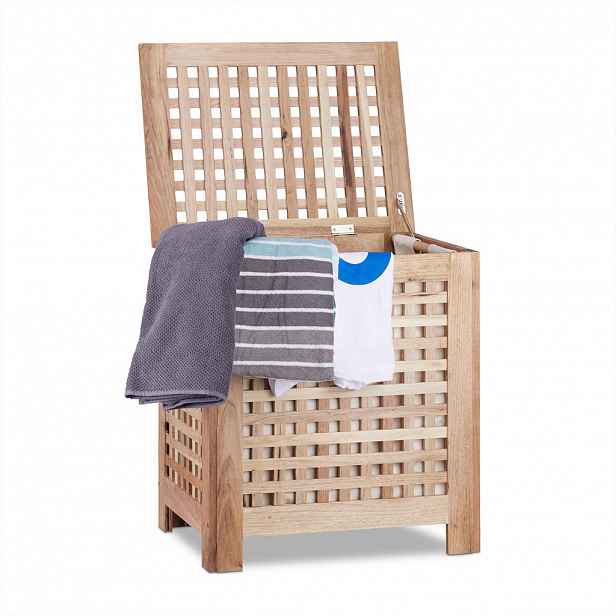 Relaxdays PRÁDELNÍK Ořechové dřevo s víkem 70 l