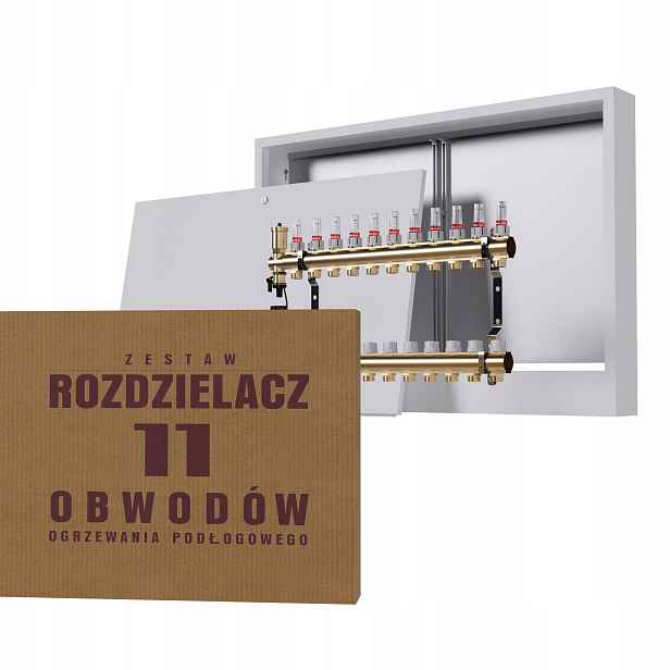 Rozdělovač pro mosaznou podlahu 11-okruhový a nástěnný box bílý