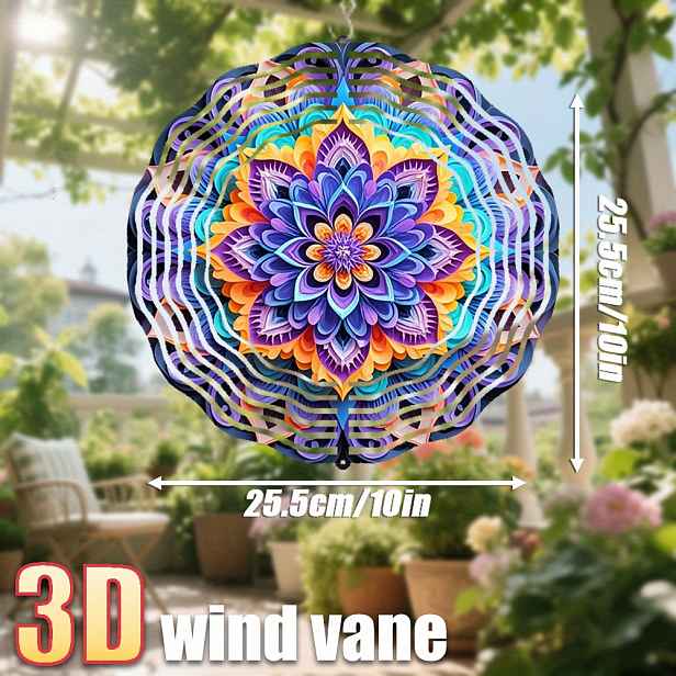 TEMU 3D 1ks "Barevné Mandala Okvětní lístky Sladěné." "25.5Cm/10In*25.5Cm/10In s Otočným Háčkem, 360° Kreativní Větrný Vrtulník" Zahradní Otočná