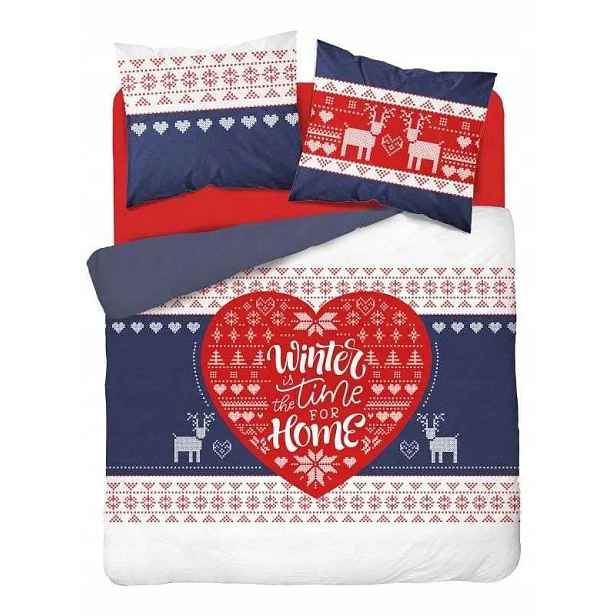 Vánoční Povlečení 100% Bavlna 220X200 Merry Christmas Tmavě Modré Srdce