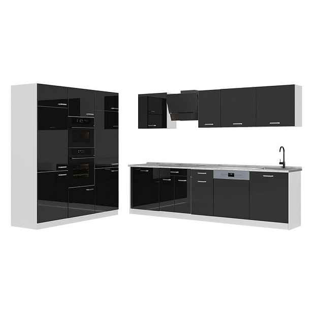 Vicco KUCHYŇSKÝ KOUT R-Line, Černý vysoký lesk/Bílá, 180 cm pracovná doska Mramor