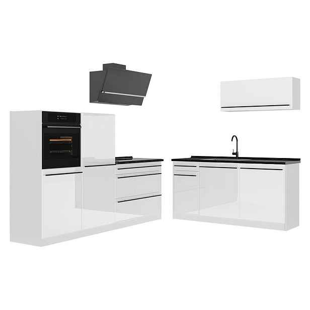 Vicco KUCHYŇSKÝ KOUT R-Line, Bílá vysoký lesk/Bílá, 220 cm pracovná doska antracitová
