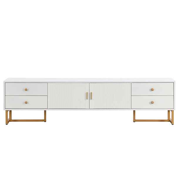 Modenvie NÍZKÁ komoda z MDF, 175/30/46 cm bílá se 4 zásuvkami a zlatými nohami