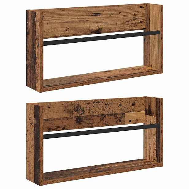 vidaXL Regál na časopisy s policí 2 ks Staré dřevo 60 x 12 x 30 cm