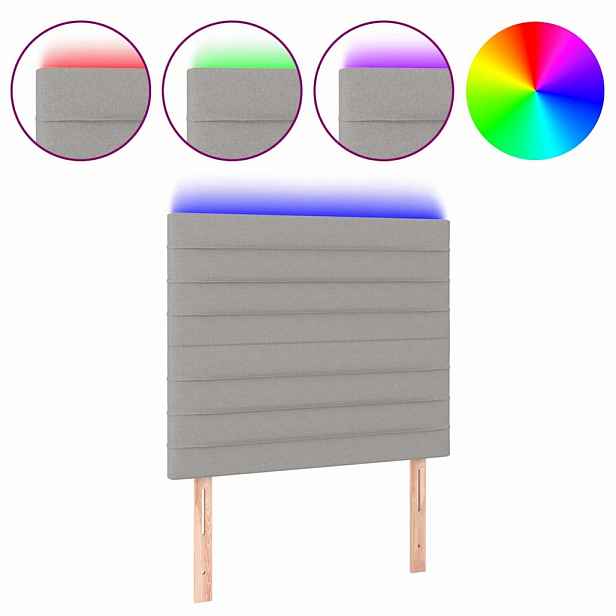 vidaXL Čelo postele s LED světle šedé 80x5x118/128 cm textil