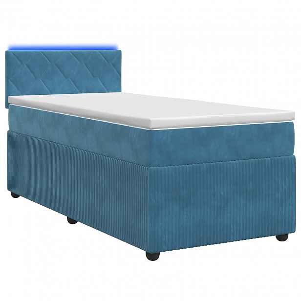 vidaXL Postel boxspring s matrací s LED pásky Modrá 80 x 200 cm Samet