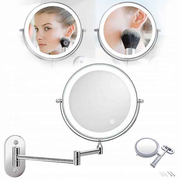 Kosmetické Zrcadlo Stříbrné Nástěnné Na Make-up S Led Podsvícením, Režimy