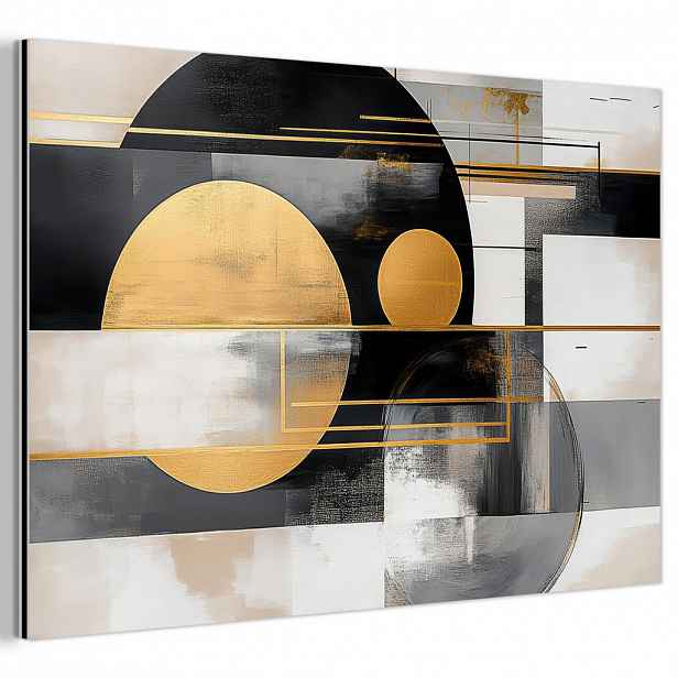 MuchoWow KOVOVÝ OBRAZ Abstraktní - Zlato - Stříbro - Tvary - Estetické - Moderní 60x40 cm