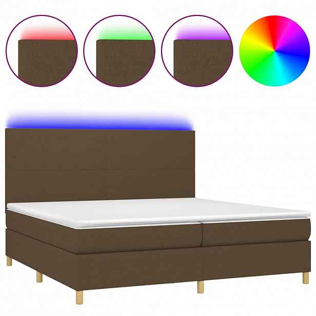 vidaXL Box spring postel s matrací a LED tmavě hnědá 200x200 cm textil