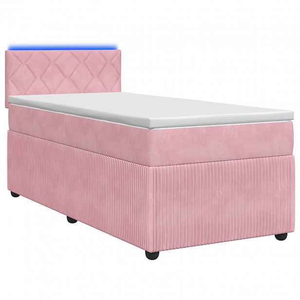 vidaXL Postel boxspring s matrací s LED pásky Růžová 80 x 200 cm Samet