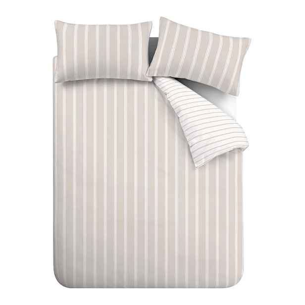 Béžové bavlněné prodloužené povlečení na dvoulůžko 230x220 cm Ashford Stripe – Bianca