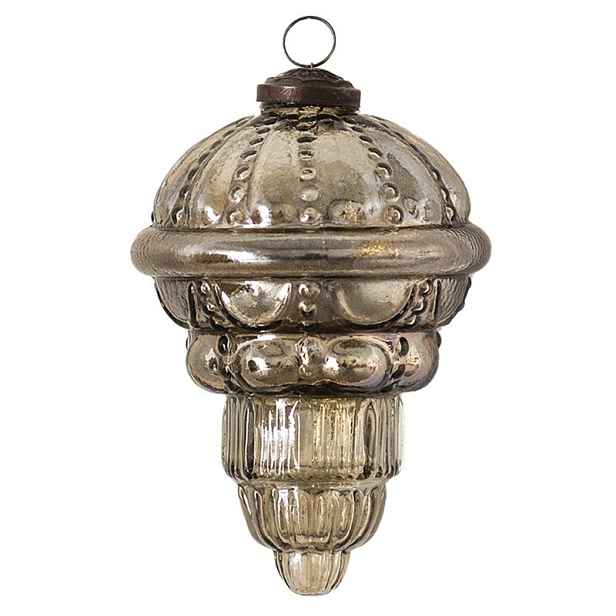 Hnědo-stříbrná antik vánoční skleněná ozdoba L - Ø 8*13 cm Clayre & Eef