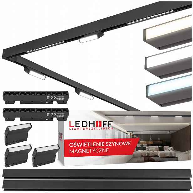 Lišta na magnet Led 2x 1 m 2x čočková lampa 3x lineární lampa na kolejnici