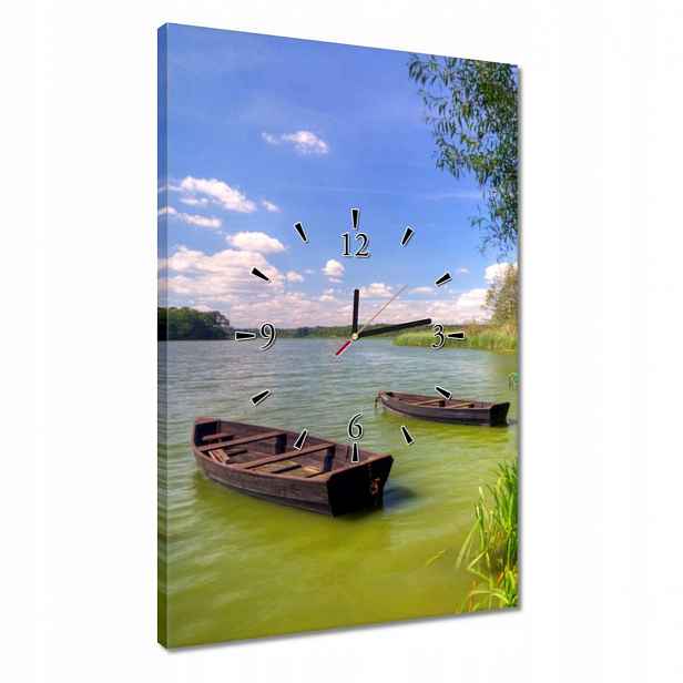 Nástěnné hodiny 40x60 Jezero Lodě Krajina