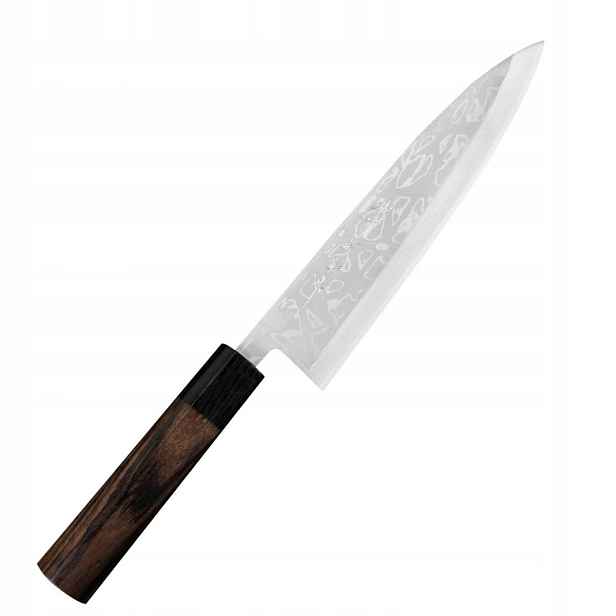 Nůž Miroshi Deba Hideo Kitaoka Shirogami Satin Damascus na filetování 21 cm