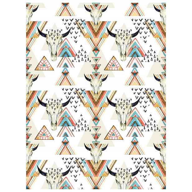 Fototapeta Lebka býka geometrie boho akvarel vzor etno 184x254 lepidlo