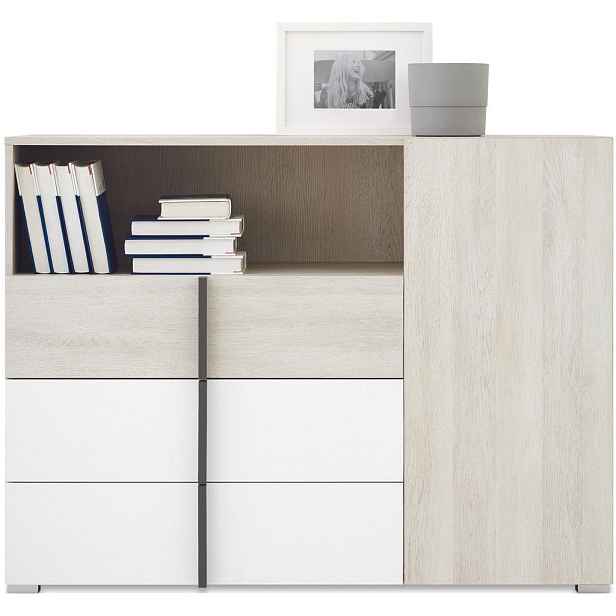 MASSENO KOMODA BERGAMO, 120/90/40 cm se 3 zásuvkami, počet dvířek: 1, dekor dub