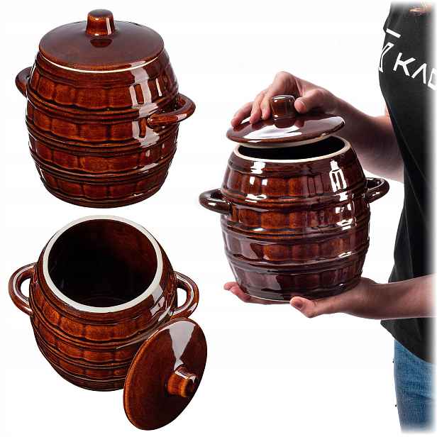 Sud K Nakládání Zelí Okurek Kamenina 2,5L Hrnec Poklice Tradiční