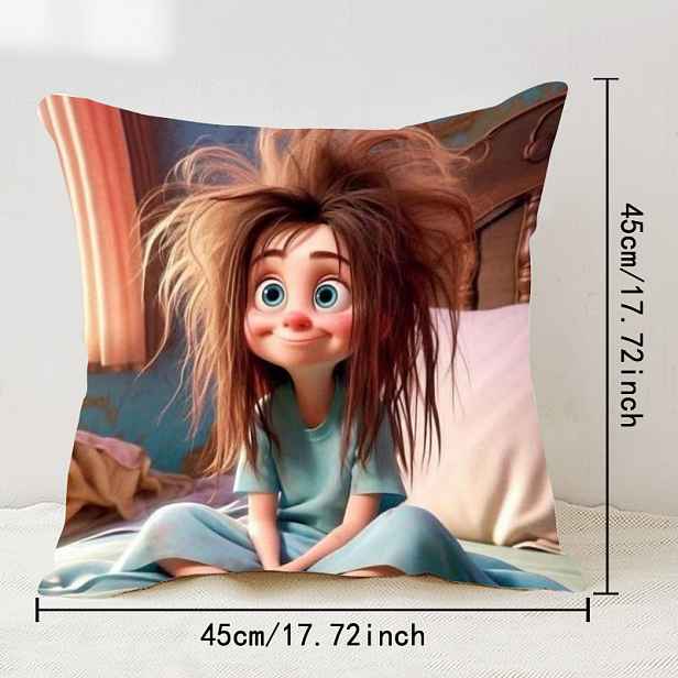 TEMU Pohodlná 3D povlak na polštář do ložnice s dívky, 45x45 cm, jednostranný, krátký plyš/mikroflísový materiál, lze prát v pračce a je