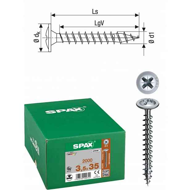 Univerzální šroub Wirox spax 3,5 x 35 Wirox podložka 2000 ks