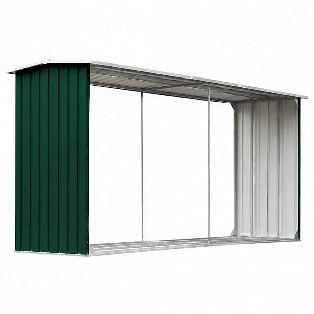 vidaXL Zahradní kůlna na dříví pozinkovaná ocel 330x92x153 cm zelená