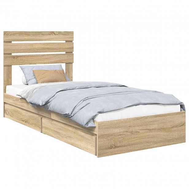 vidaXL Postel s úložným prostorem se zásuvkou Sonoma dub 90 x 200 cm